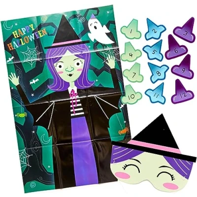 Image of Amscan 9915216 Pin the Nose on Witch Kids Halloween Party Game