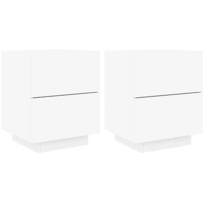 Image of vidaXL Bedside Cabinets with LED Lights 2 pcs White Engineered Wood