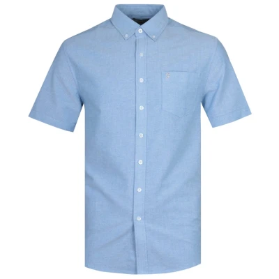 Image of Farah Men&#039;s Cotton Oxford Short Sleeved Shirt DRAYTON, 465 Regatta Blue, XL UK