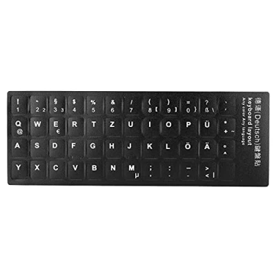 Image of Universal German Language Keyboard Stickers, Computer Stickers Black Background with White Lettering, Waterproof Sticker for 10 17in Laptop Notebook Desktop