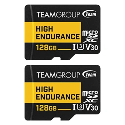Image of TEAMGROUP HIGH Endurance 128GB 2 Pack Micro SDXC UHS I U3 V30 100MB/s Designed for Monitoring Stable Durable Long Lasting Flash Memory Card Security Camera 4K&amp;Full HD Video Recording THUSDX128GIV3067