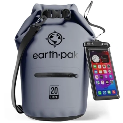 Image of Earth Pak Torrent Series Waterproof Dry Bag Keeps Gear for Kayaking, Boating, Hiking, Camping and Fishing with Phone Case (Grey, 20L)