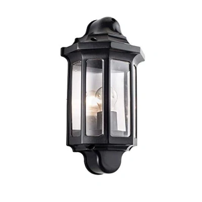 Image of Saxby Traditional Black Outdoor Garden Porch Security PIR Motion Sensor Presence Detector Half Lantern E27 Wall Light Lamp IP44 Rated