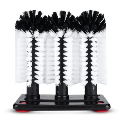 Image of 3 Brush Glass Washer,Glass Washer Cleaner Scrubber with Suction Cup Base,3 Cleaning Brushes for Bar Kitchen Sink,7.5 x 3.9 7.5inch