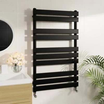 Image of Warmehaus Minimalist Bathroom Flat Panel Heated Towel Rail Radiator Rad Black 1000x600mm Modern Central Heating Space Saving Radiators Perfect for Bathrooms