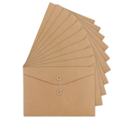 Image of 10 Pcs A4 Kraft Paper Envelopes File Folders Pockets Project Folder Documents Wallet Bag with String &amp; Button Closure Portfolio Paperwork Organiser Presentation Pouch for Office School Home