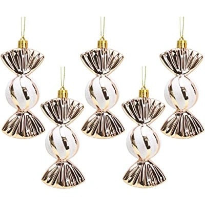 Image of Christmas Concepts® Pack of 5 110mm Large Sweet Shaped Baubles Shiny &amp; Glitter Decorated (Rose Gold)