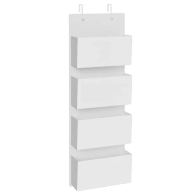 Image of SONGMICS Over Door Storage Organiser, Hanging with 4 Compartments, Wardrobe for Bedroom, Office, 12 x 33.5 100 cm, Cloud White RDH004W01
