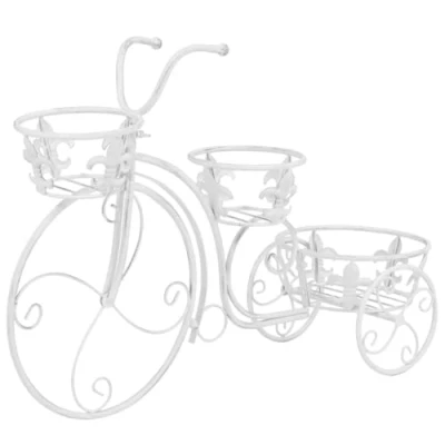 Image of vidaXL Antique Style Bicycle Plant Stand, White Metal with Scrollwork Detail, Indoor Decorative Display, 3 Holders