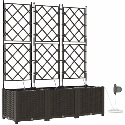 Image of vidaXL Garden Planters with Water Irrigation System 3 pcs Brown