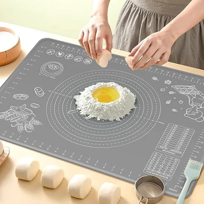 Image of Silicone Pastry Mat Extra Thick Non Stick Baking Mat, 28&quot; x 20&quot; Rolling Dough with Measurements Slip Kneading Counter Edge Heightening
