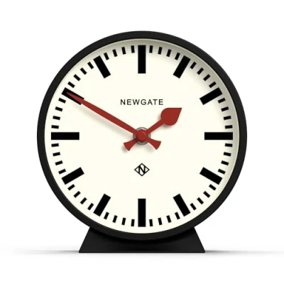 Image of NEWGATE® M Mantel Railway Silent Sweep Clock &#039;No Tick&#039; A Modern Mantelpiece Small Clocks Station Dial (Black)