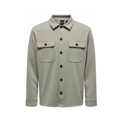 Image of ONLY &amp; SONS Men&#039;s Onsnewkodyl Overshirt Sweat Noos Casual Shirt, Vintage Khaki/Pattern: Melange, XL