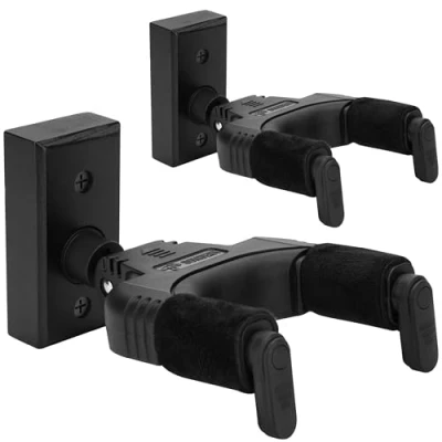 Image of Sondery Guitar Hanger Wall Mount, Auto Lock and Adjustable Hook Holder Stand for Acoustic Electric Bass Guitars, 2 Pack, Not Nitro finish