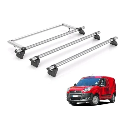 Image of Van Demon Rhino Kammbar Fleet 3 Roof Bars Rack &amp; Rear Ladder Roller Bundle for Fiat Doblo 2010 2022 Only Fits Second Generation Standard and Maxi Models