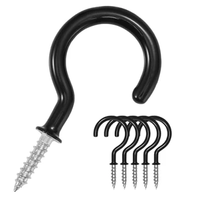 Image of Zuvo 16PCS Metal Ceiling Hooks 2.9 Inch Cup Screw in Plastic Coated Vinyl Utility for Wood, Under Cupboard, Cabinet Shelf, Hanging Plant and Kitchen Utensils