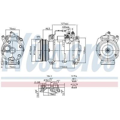 Image of 500060320, 5801362246 AC compressor NISSENS 891005 10S17C 12V PAG 46 YF R134a, R1234yf with oil, magnetic clutch, diode