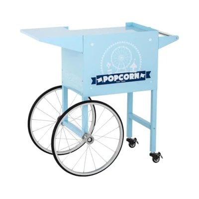 Image of Royal Catering Popcorn Cart Machine Maker Trolley 94cm 4 Wheels Blue RCPT BBWS 1 (Lacquered Steel Sheet, Footprint 37x51cm, 2 Parking Brakes)