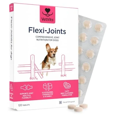 Image of Healthspan Flexi Joints For Dogs Supports your Dog&#039;s Joint Health Blend of Glucosamine and Chondroitin With Vitamins C &amp; E Delicious Beef Flavour (120 Tablets)