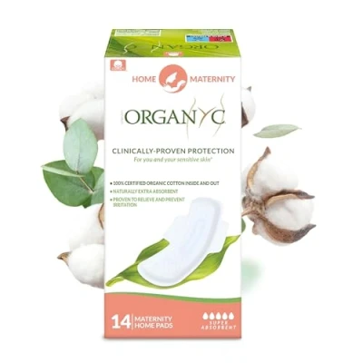 Image of ORGANYC Postpartum Pads, Large and Comfortable Pads for Medium Flow Days, Made with Certified Organic Cotton