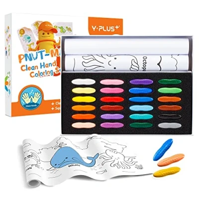 Image of YPLUS Peanut Crayons Set for Kids, Art Case with 24 Colors and Wall Sticker Paper Rolls, Non Toxic Toddler Coloring Supplies Gift