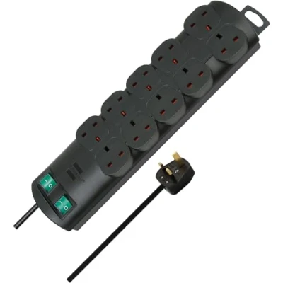 Image of Brennenstuhl Primera Line 10 way Extension Lead (Power strip with 2 switches for 5 sockets each and 2m cable) Black