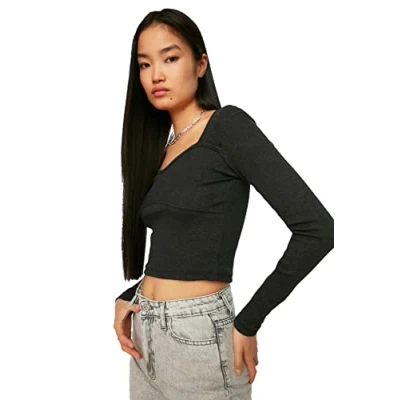 Image of Trendyol Women Fitted Basic Square Collar Knit Blouse