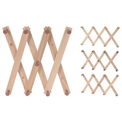 Image of Childrens Expandable Wooden Coat Rack Kids Accordion Wall Mounted With 9 Pegs Child Nursery Bedroom Wood Hook Colour Varies One Supplied