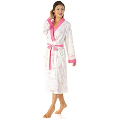 Image of Ladies Luxury Jersey Polycotton Long Dressing Gown UK 10 24 (18/20, Pink)