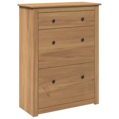 Image of vidaXL Shoe Cabinet Solid Pine Wood 2 Flip Doors 1 Drawer 80x35x105 cm Rustic Brown Farmhouse Style
