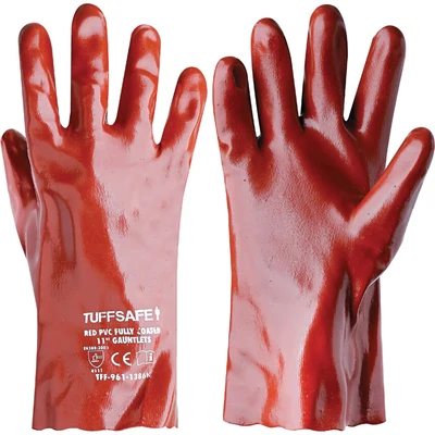 Image of Tuffsafe Red PVC Fully Coated 14&quot; Gauntlets (Jersey Lining)