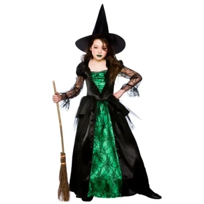Image of Girls Deluxe Emerald Witch Scary Halloween Fancy Dress XL (11 13 years)