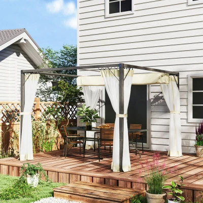 Image of Outsunny 3 x M Pergola with Retractable Roof and Netting Khaki 84C 482V01KK