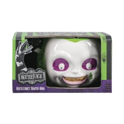 Image of Paladone Beetlejuice Face Shaped Ceramic Coffee Mug Officially Licensed Merchandise Collectors Item Retro Horror Movie Novelty Gifts Drinkware