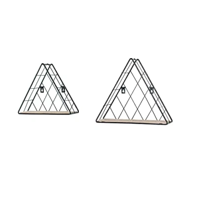 Image of Core Products Loft Wire Triangle Set of 2 Display Shelf Black Metal and Wood Effect