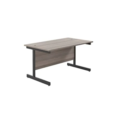 Image of Office Hippo Heavy Duty Rectangular Cantilever Desk, Home Table + Integrated Cable Ports, PC Desk For or Home, 5 Yr Wty Black Frame/Grey Oak Top, 120cm x 80cm