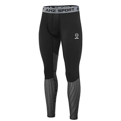 Image of AMZSPORT Men&#039;s Sports Compression Tights Cool Dry Baselayer Leggings Pro Traning Pants for All Season Sliver S