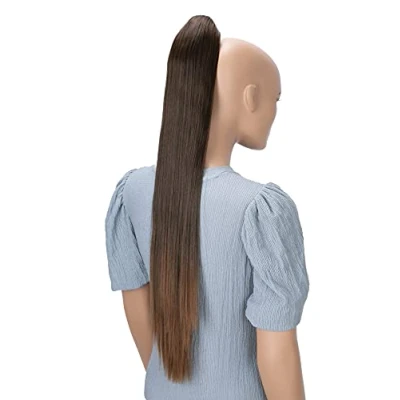 Image of CAISHA 28&quot; Extra Long Straight Ponytail Hairpiece Heat resistant Synthetic Fibres Brown Mix H81