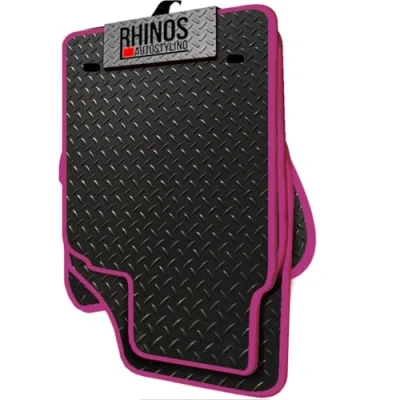 Image of TAILORED FOR SKODA KAROQ (2018 ONWARDS) FULL SET OF HEAVY DUTY DURABLE INTERIOR FLOOR RUBBER CAR MATS BLACK + PINK EDGING