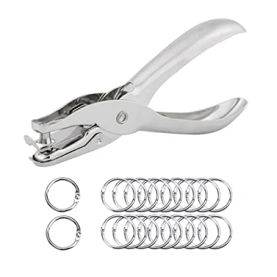 Image of SyiXute 6 mm Single Hole Punch,Hand Held Paper Punch,Single Pliers Punch One Chrome Metal Perforator with Multiple Sheets Capacity for Crafts,Paper,Card,Tag (Contain 20 Rings)