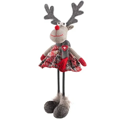 Image of WeRChristmas Standing Girl Reindeer Figurine with Soft Legs, Multi Colour, 30cm