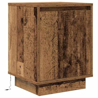 Image of vidaXL bedside cabinet with rgb led lights 38x34x50 cm old wood finish 2 drawers modern engineered nightstand for bedroom decor