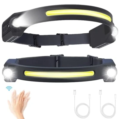 Image of Puersit LED Head Torch USB Rechargeable 2PCS Headlamp 6 Modes Motion Sensor Headligh 260 Headtorch Lightweight IPX4 Waterproof Hands Free Flashlight for Camping,Running,Fishing,Cycling