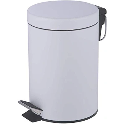 Image of HOMION 5L Litre Round Pedal Bin Stainless Steel Toilet Bath Bathroom Kitchen with Inner Bucket 5 Liter (White)