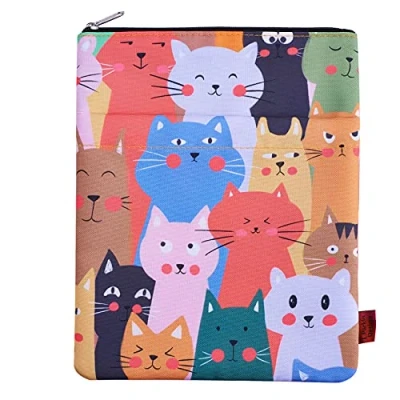 Image of LParkin Cat Book Sleeve with Zipper Protector for Lovers Washable Fabric Sleeves Gifts