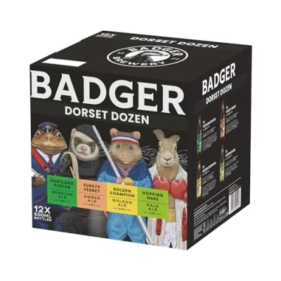 Image of Badger Beers Dorset Dozen beer Multipack Golden Ale, Amber Pale Ale &amp; Session Gift Box of 12 x 500ml bottles