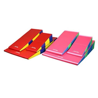 Image of Tumbl Trak Gymnastics Folding Wedge Incline Cheese Mat, Medium, Primary Rainbow, 76 cm x 173 41
