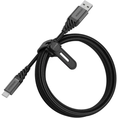 Image of OtterBox Premium Reinforced Braided USB A to C Cable, Charging Cable for Smartphone and Tablet, Ultra Rugged, Bend Flex Tested, 2M, Black