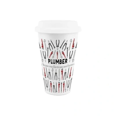 Image of Purely Home Plumber Ceramic Travel Mug Humorous Plumbing Tradesman Novelty Gifts/Presents Reusable Silicone Lid Double Walled Insulated Hot/Cold Drinks Flask Cup