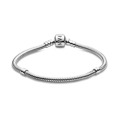 Image of PANDORA Moments Women&#039;s Sterling Silver Iconic Snake Chain Bracelet for Charms, Size 19